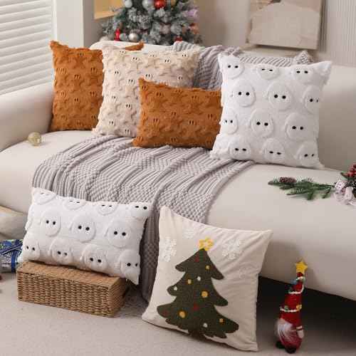 Christmas Pillow Covers 18x18 inch Set of 2 Forest Green Christmas Tree Snowflakes Embroidery Velvet Throw Pillow Winter Holiday Christmas Decorations for Sofa Living Room PT-001A18