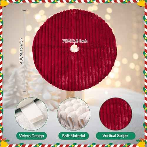 Lanpn Christmas Tree Skirt 12 inch, Faux Fur Xmas Tree Skirt Plush Winter Christmas Tree Mat for Small Mini Pencil Slim Artificial Trees Winter Home Party Indoor Xmas Decor (Red, 40cm)