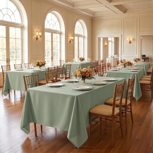 Sage Green Tablecloths 6 Pack - 70 x 120 Inch Premium Polyester for Rectangle Tables - Versatile & Stain Resistant