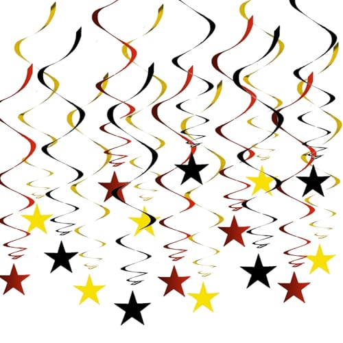Red Black Gold Star Hanging Swirl Decorations Ceiling Swirl Foil Decoration Hanging Black Gold Red Party Supplies for Birthday Baby Shower Wedding Graduation, 32 pcs
