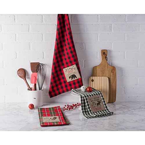 DII Holiday Kitchen Towels Embroidered Dish Towel Set, 18x28, Cabin Christmas, 3 Piece