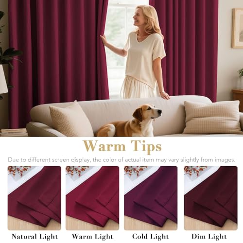 H.VERSAILTEX Burgundy Christmas Curtains 42x84 Inches - Pack of 2 Thermal Room Darkening Window Drapes