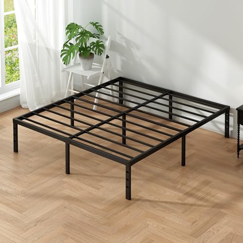 King Size Metal Platform Bed Frame 18 Inch Heavy Duty Steel Support No Box Spring Needed Black - Easy Assembly & Underbed Storage