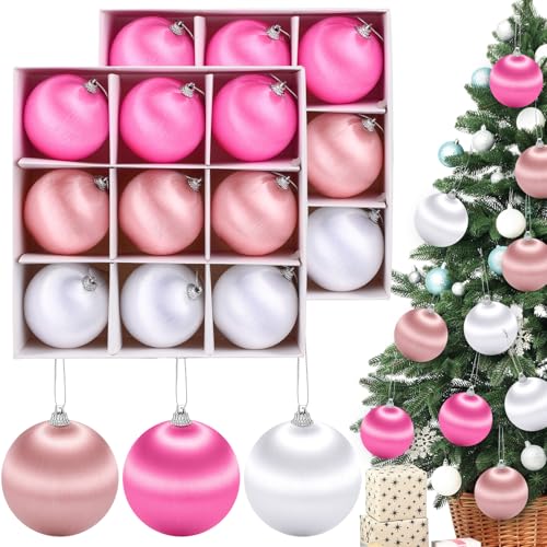 Hungdao 18 Pcs Pink Satin Christmas Ornaments 3.15" Holiday Decor Set