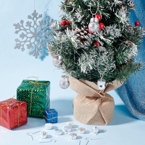 Arricraft Silver Round Christmas Ornament Caps 100 Sets with Removable Hangers