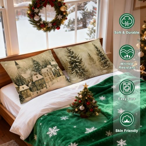Lanpn Christmas Standard Pillowcase 20x26 Set of 2, House Forest