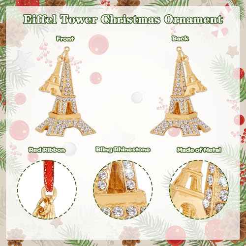 White Eiffel Tower Christmas Ornaments 2025 Metal Hanging Ornaments for Christmas Tree Decorations Romantic French Eiffel Tower Ornament Keepsake Gifts for Women Girls Kids