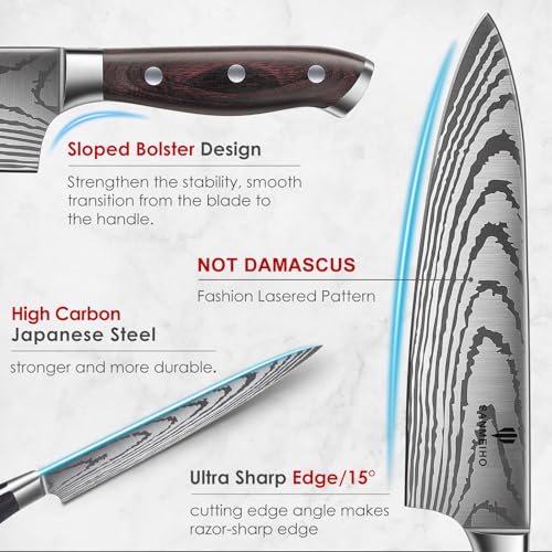 SANMEIHO Japanese Steel Knife Set with Block - 16 pcs Ultra Sharp Kitchen Knives