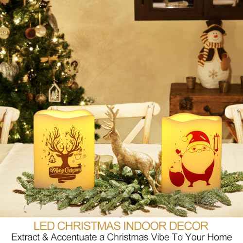 Set of 2 Wavy Edge Christmas 3x4 LED Pillar Candles Outdoor Waterproof - Ivory Pillar Candles Battery Powered with Timer Warm White Unscented Outdoor Flameless Candles Christmas Decorations