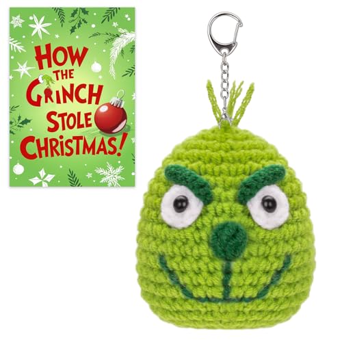 FunisFun Christmas Crochet Green Plush Ball with Keychain - Funny Handcrafted Holiday Ornament for Xmas Trees, Stocking Stuffers & Themed Party Decor