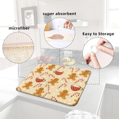 Christmas Drying Mat for Kitchen Counter 16" X 18" Gingerbread Dish Drying Mat for Kitchen Decor Xmas Drying Mats For Home Counter Drying Mats For Dishes Dish Mat Drying Mat
