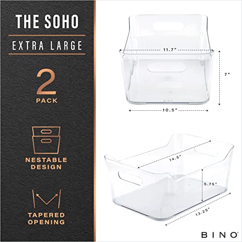 BINO X-Large Clear Plastic Storage Bins 2 Pack | Pantry & Kitchen Organizer