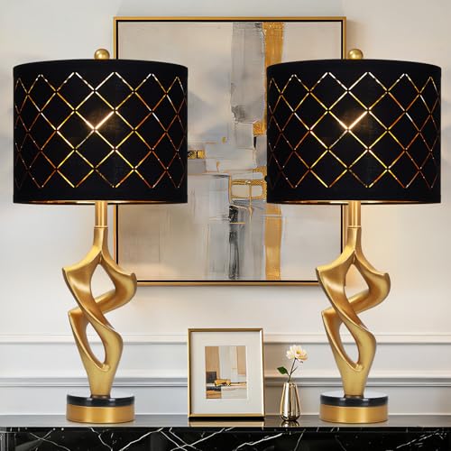Black & Gold 29-Inch Modern Sculptural Table Lamps Set of 2 with 3 Color Temperatures