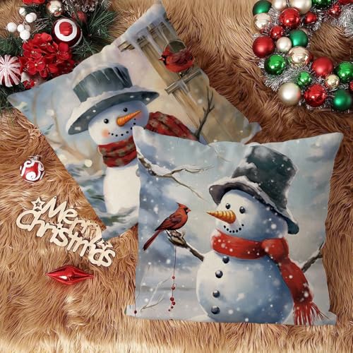 Christmas Pillow Covers 18x18 Inch Set of 4 Snowman Case Vintage Xmas
