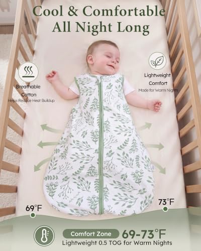 Yoofoss Baby Sleep Sack 24-36 Months - Organic Cotton, 0.5 TOG, Banana & Green, XX-Large