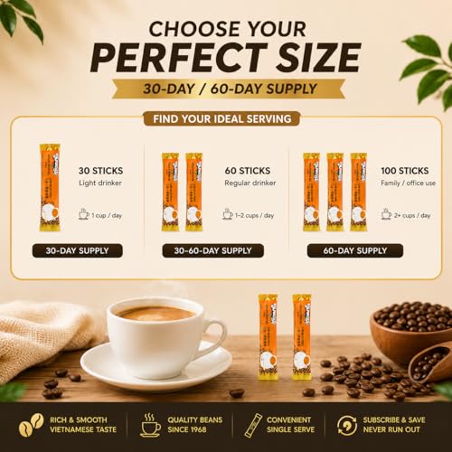 Vinacafe Vietnamese Instant Coffee Sticks 100 Count 3-in-1 Milk Coffee Pack