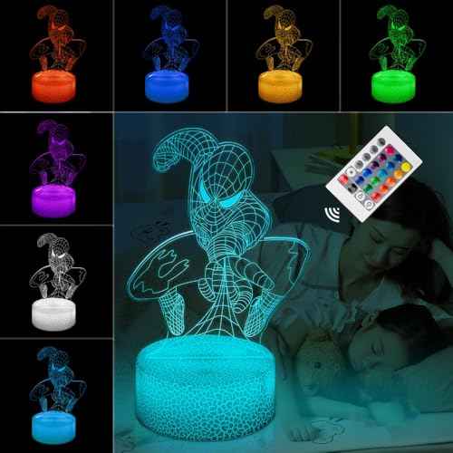 Kids Toys 3D Night Light,Superhero Christmas Gift Birthday 3D Illusion Lamp for Kid Girl Boy Room Decor, 16 Colors Remote Control