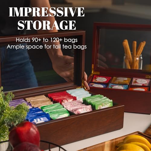 Walnut 8-Compartment Wooden Tea Box Organizer - Luxury Tea Storage