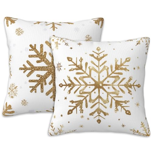 Naqiuli Snowflake with Gold Glitter Throw Pillow Covers Set of 2 18x18 Inches Christmas Decor