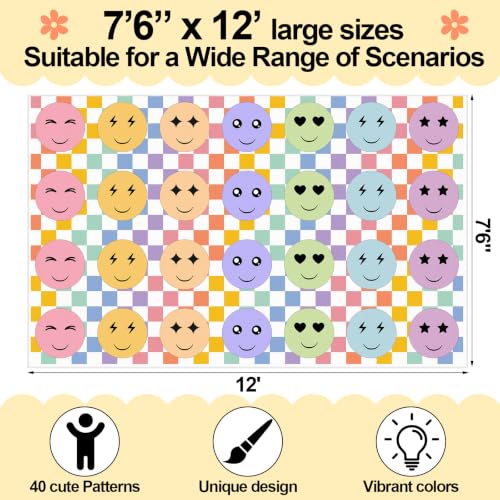 Classroom Rug - Large 7.6x12 ft Pastel Smile Face Play Area Mat - Bright Learning Space - Variation of Pastel / Smile Face