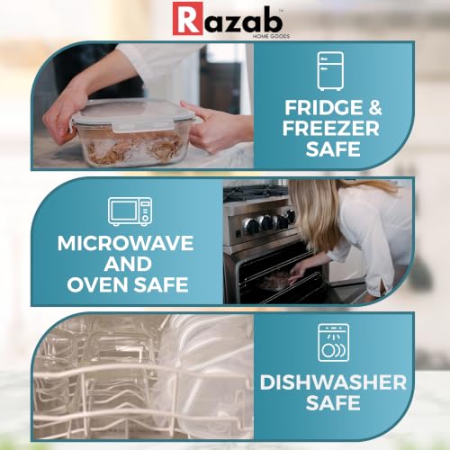 Blue Glass Food Storage Containers Set - 10 Cups / 80 Oz Airtight Locking Lids, Microwave & Dishwasher Safe