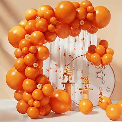 Orange Balloons Garland Arch Kit,130pcs Premium Latex Balloons,18 12 10 5 Inch Matte Orange Balloons Garland for Birthday Graduation Baby Shower Halloween Christmas Wedding Party Decorations