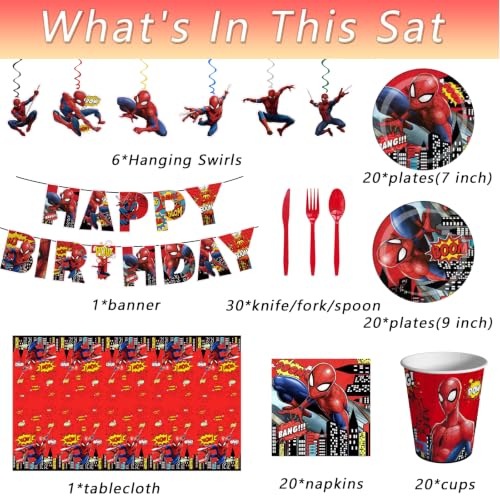 118 Pcs Spider Birthday Party Supplies Set with Banner, Plates, Cups, Napkins & Decorations