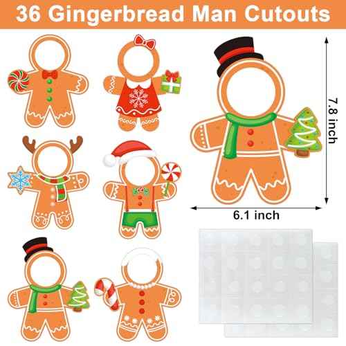 36 Pcs Christmas Gingerbread Cutouts for Xmas Bulletin Board Decoration with Photo Space for DIY Photo Craft Christmas Classroom Party Wall D?cor