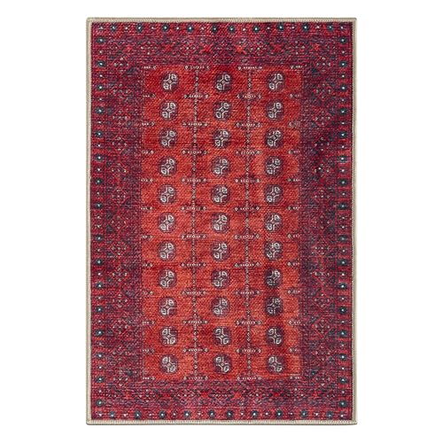 Keen Home Design Vintage Washable Entryway Rug 2x3 Burgundy Non-Slip Low Pile