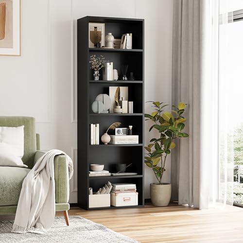 6-Tier Wooden Bookcase - Floor Standing Storage Shelf for Home & Office