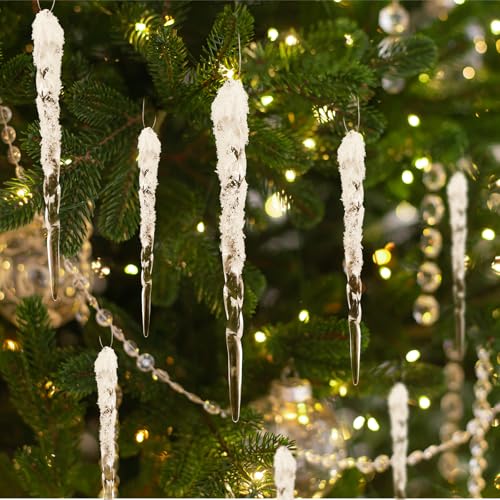 Cinnvoice 36 Pcs Acrylic Icicle Christmas Tree Ornaments Frosted Drop Decor, 4.7-5.1 Inches