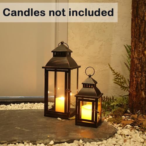 Large Bronze Decorative Lantern Set of 2 for Indoor & Outdoor Use - 17