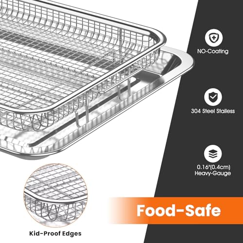 Large & Medium Stainless Steel Air Fryer Basket Set for Oven - 2 Pack, Mesh Crisper Trays