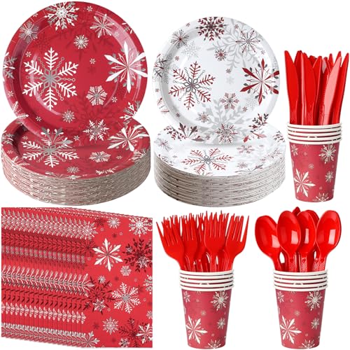 Christmas Holiday Snowflake Paper Plates and Napkins Serve 50,