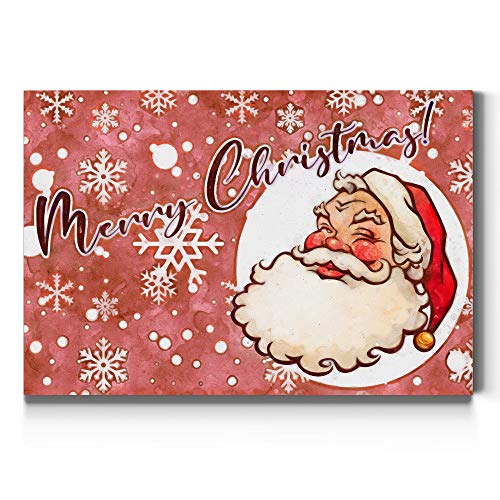 Renditions Gallery Cartoon Santa Wall Art - 12x18 Inch Canvas, Red & White Snowflake Background, Ready to Hang Christmas Decor