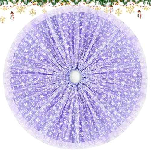 Christmas Wedding Tree Skirt, 4 Layer 45 in Snowflake Tulle Tree Decoration for Party Indoor, Fluffy Tree Cover Mat Ornament for Holiday, Purple