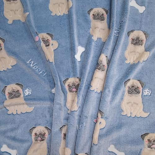 Glow in The Dark Pug Blanket, Super Soft Glowing Pugs Gifts for Pug Lovers Gift for Kids Pugs Stuffed Animal Blanket for Dog Lovers (Glow Pugs, 47" x 60")