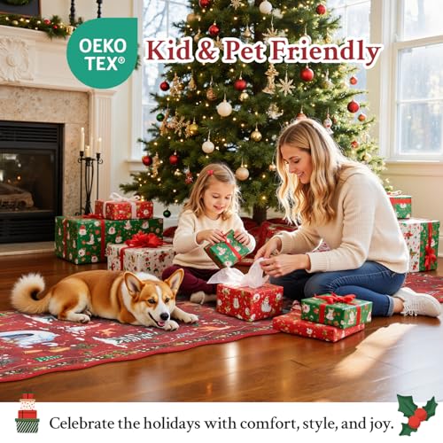 RUGVIGO 2x10 ft Red Christmas Runner Rug - Holiday Scalloped Non-Slip Washable Floor Mat for Entryway & Kitchen