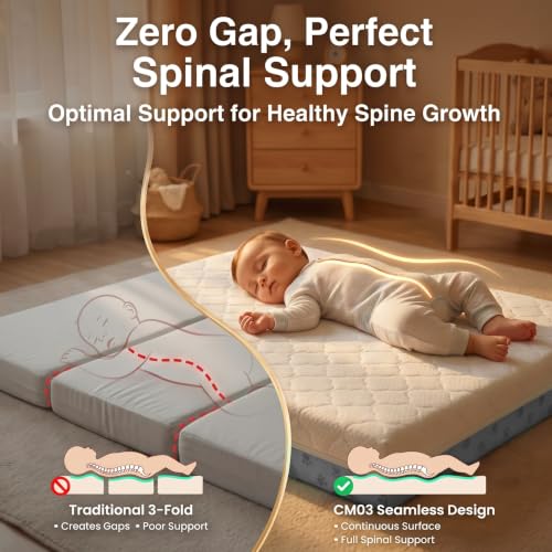 Grey Bi-Fold Memory Foam Pack and Play Mattress Pad 38x26x3 for Baby Cribs