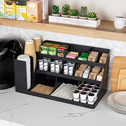 Large Countertop Coffee Station Organizer with 14 Compartments - Black