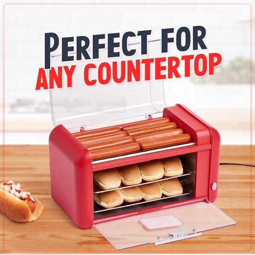 Nostalgia Hot Dog Roller & Bun Toaster Oven - Red, 8 Rollers, Multi-Use