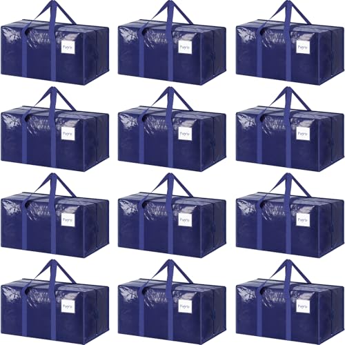 Dark Blue Heavy Duty Moving Bags 12 Pack with Strong Zipper & Handles