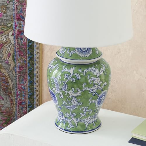 Nourison Floral Ceramic Table Lamp 24 Inch Green & Blue Garden Decor