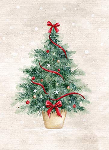 Lux Press Group Christmas Tree Greeting Card, 7-Inch Holiday Paper Card with Inside Design