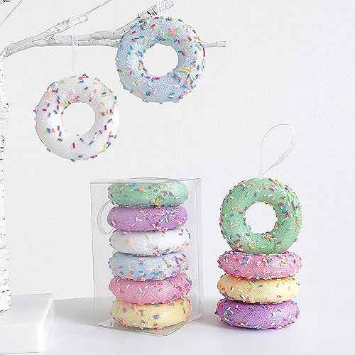 6 Pack Christmas Donut Ornaments Christmas Tree Hanging Ornaments Macaron Donut Dessert Ornament Set for Xmas Tree New Year Pendant Home Holiday Party Decor