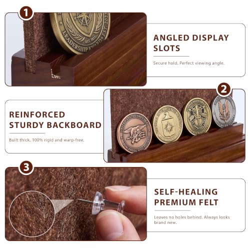 Walnut Challenge Coin Display Case with DIY Felt Pin Board - Military Collector Gift