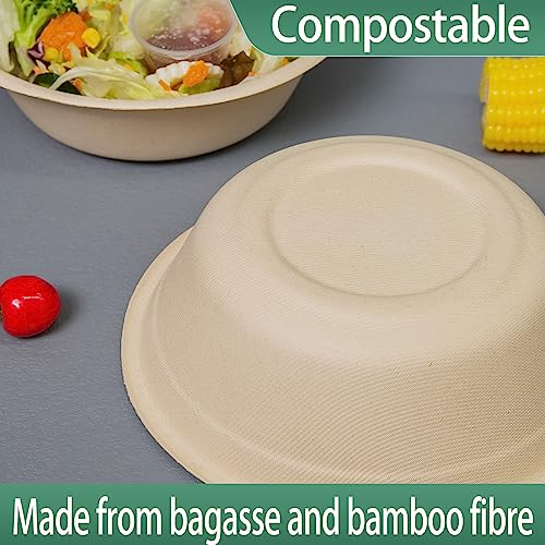 emlifepak 32oz Disposable Salad Bowls 150 Pack Heavy-Duty Eco-Friendly Compostable