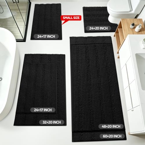 ACCUMTEK Striped Black Bathroom Rug Set 3 Pieces Ultra Soft, Non Slip