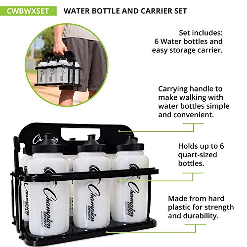 Champion Sports Quart Plastic Water Bottle Set with Collapsible Carrier