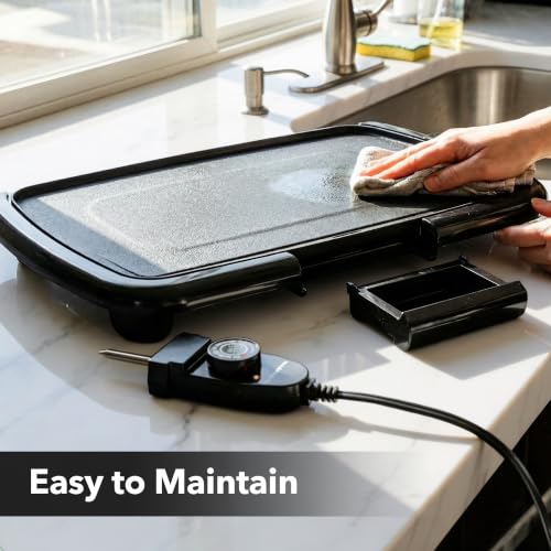 OVENTE Black Electric Griddle 16x10 Inch Non-Stick Cooking Surface
